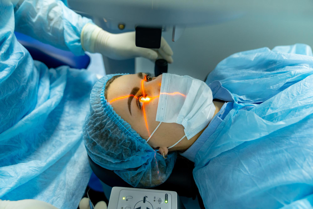 Mujer en su cirugía laser para mejorar su visión